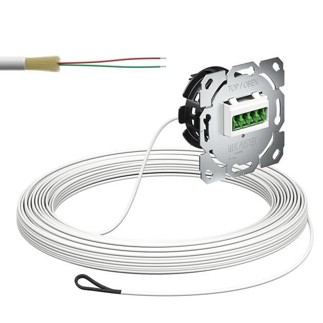 Optical termination outlet (OTO), ready to splice with pre-assembled cable, 2x fibres, 20 m