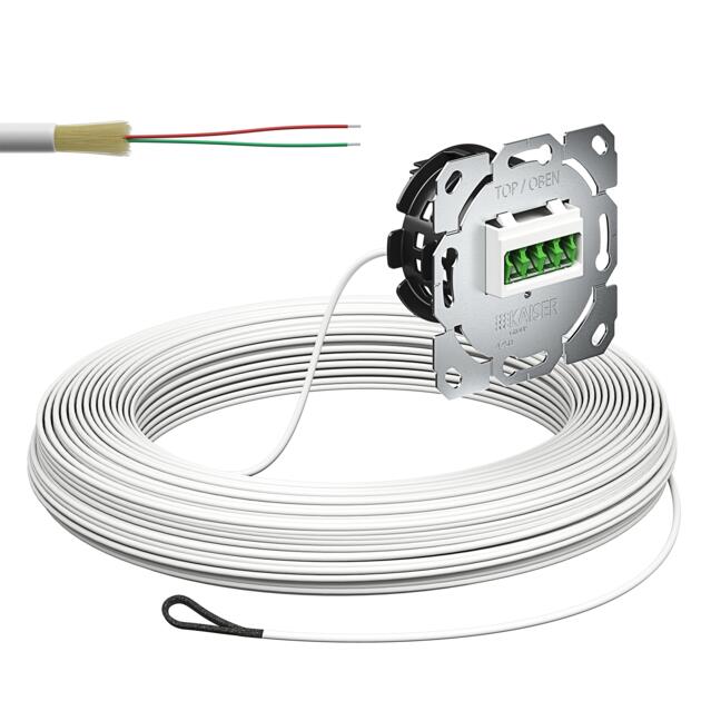 Optical termination outlet (OTO), ready to splice with pre-assembled cable, 2x fibres, 50 m
