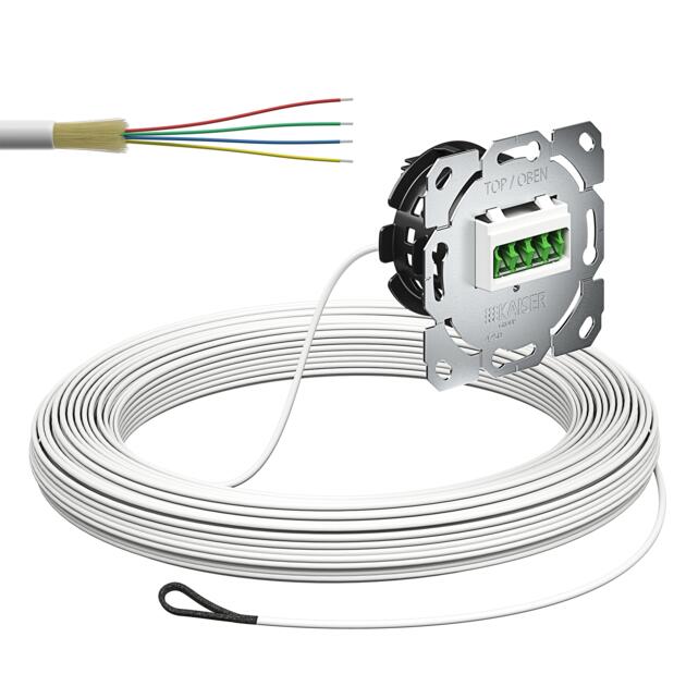 Optical termination outlet (OTO), ready to splice with pre-assembled cable, 4x fibres, 30 m