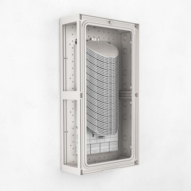 FlexBox Connect épissure, 384F, 48x LC/DX, 96x 7 mm microtube, mélangeur, répartiteur de bâtiment en fibre optique