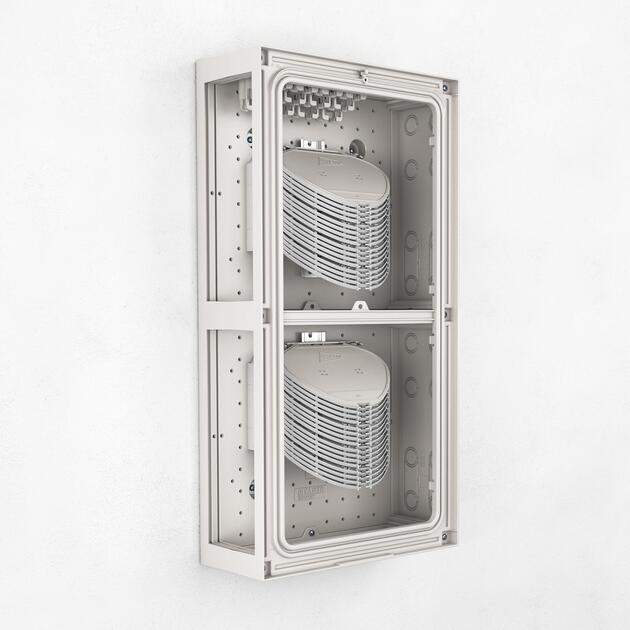 FlexBox Connect épissure, 192F, 48x LC/DX, support de surlongueur, répartiteur de bâtiment en fibre optique