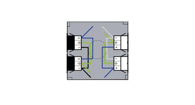 Flat box, 4x3p black (connected 2+2) + connection wires Wieland